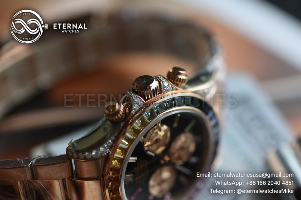 ROLEX - SUPER CLONE Daytona 116595 Rainbow 40mm RG/RG Black/Dia VSF DD4130 (Weight Adjusted)