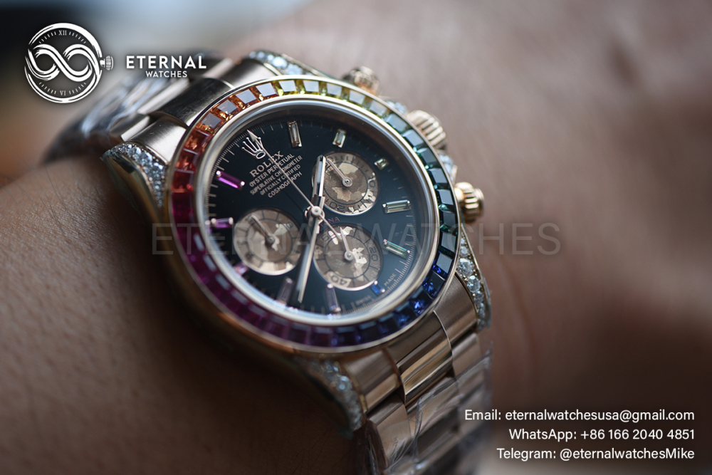 ROLEX - SUPER CLONE Daytona 116595 Rainbow 40mm RG/RG Black/Dia VSF DD4130 (Weight Adjusted)