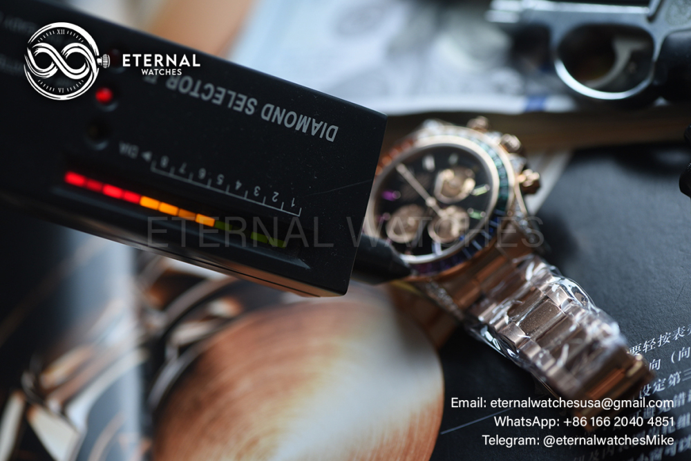 ROLEX - SUPER CLONE Daytona 116595 Rainbow 40mm RG/RG Black/Dia VSF DD4130 (Weight Adjusted)