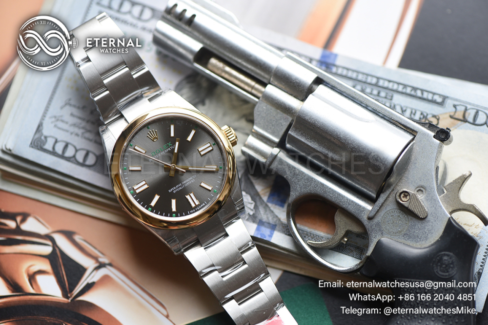 ROLEX - SUPER CLONE Oyster Perpetual 100 Years 134303 41mm YG/SS Grey Sunburst VSF VS3230