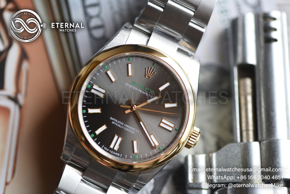 ROLEX - SUPER CLONE Oyster Perpetual 100 Years 134303 41mm YG/SS Grey Sunburst VSF VS3230