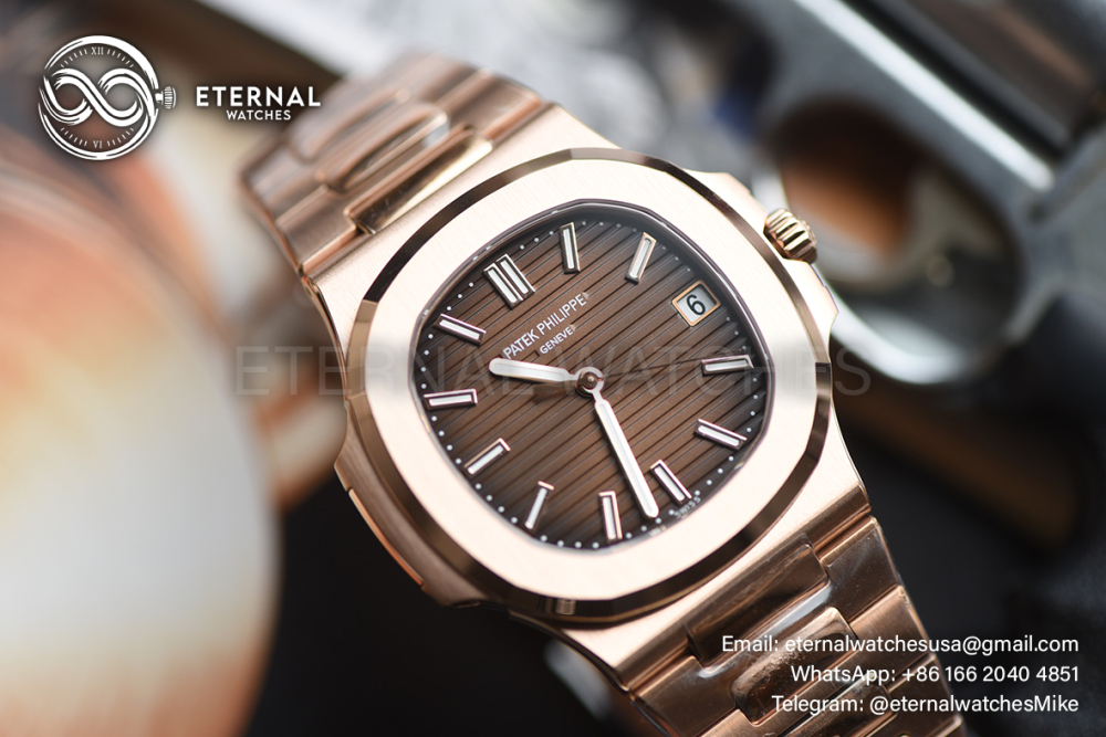 ROLEX - SUPER CLONE Nautilus 5711 40mm RG/RG Brown Dial DDF DD330 (Weight Adjusted - SW Dial)