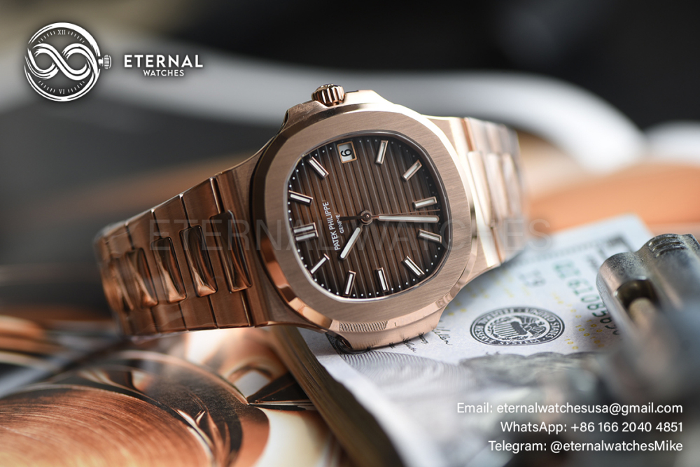 ROLEX - SUPER CLONE Nautilus 5711 40mm RG/RG Brown Dial DDF DD330 (Weight Adjusted - SW Dial)