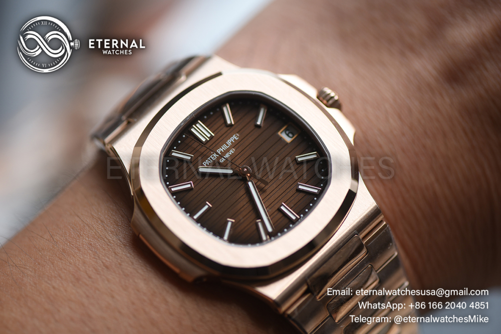 ROLEX - SUPER CLONE Nautilus 5711 40mm RG/RG Brown Dial DDF DD330 (Weight Adjusted - SW Dial)