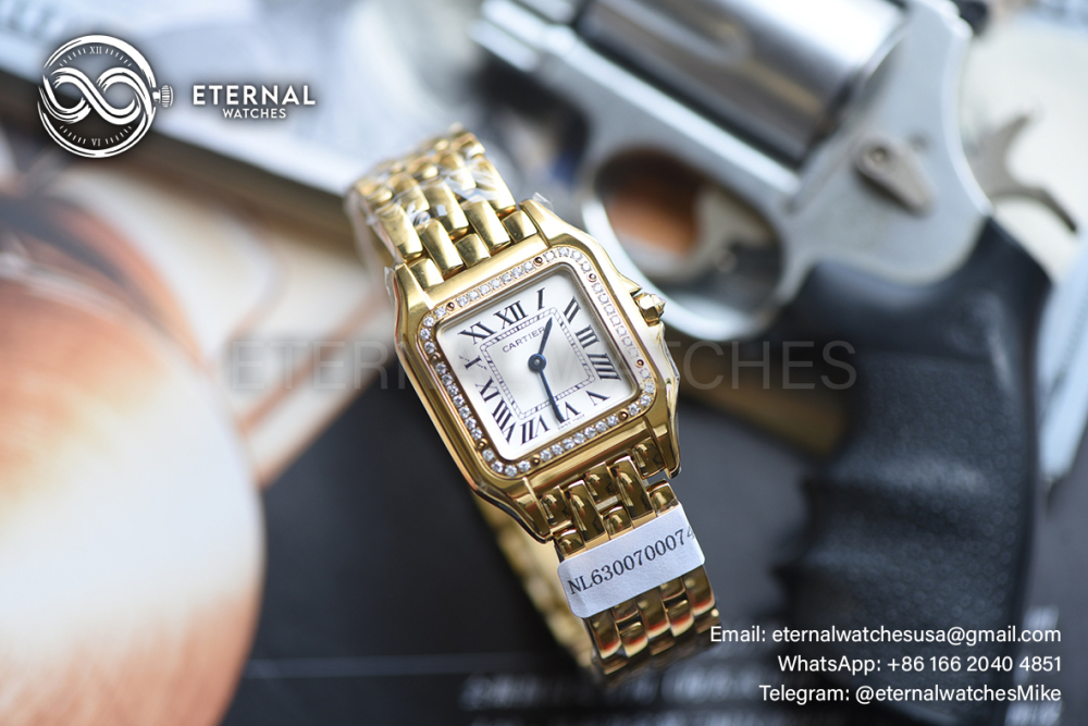 CARTIER - SUPER MOD Panthere Secrete De Ladies 27mm Dia YG/YG White Dial (Real Diamonds)