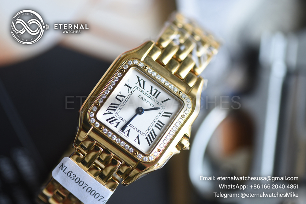 CARTIER - SUPER MOD Panthere Secrete De Ladies 27mm Dia YG/YG White Dial (Real Diamonds)