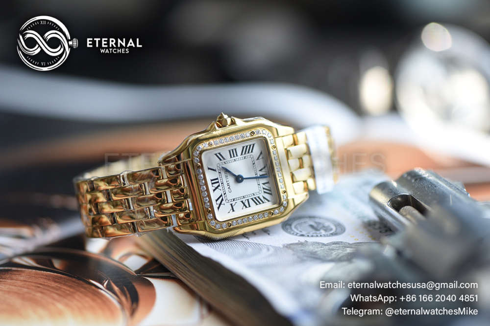 CARTIER - SUPER MOD Panthere Secrete De Ladies 27mm Dia YG/YG White Dial (Real Diamonds)
