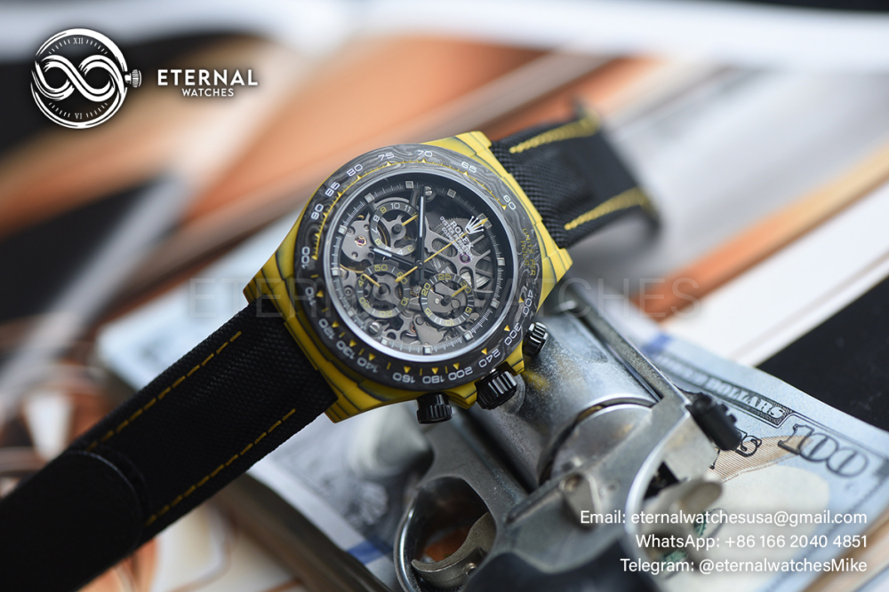 ROLEX - SUPER CLONE Daytona Diw 40mm Yellow Carbon/NY Skeleton Dial GETF DD4801
