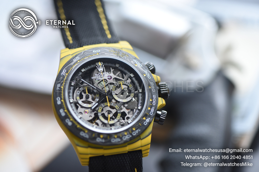 ROLEX - SUPER CLONE Daytona Diw 40mm Yellow Carbon/NY Skeleton Dial GETF DD4801