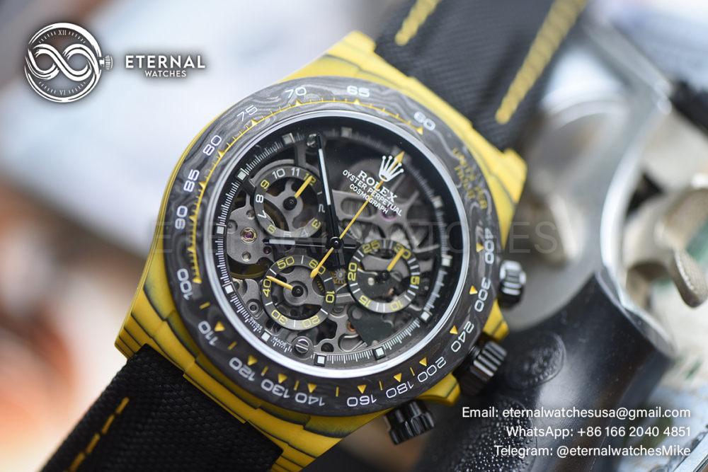 ROLEX - SUPER CLONE Daytona Diw 40mm Yellow Carbon/NY Skeleton Dial GETF DD4801