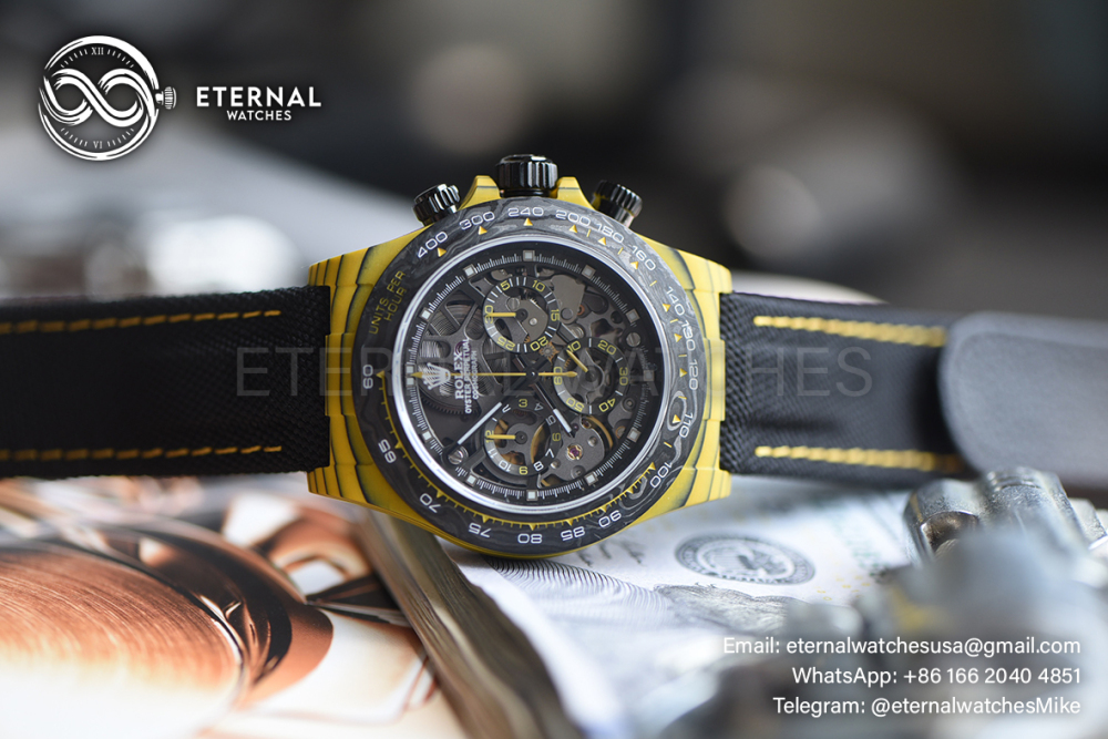 ROLEX - SUPER CLONE Daytona Diw 40mm Yellow Carbon/NY Skeleton Dial GETF DD4801