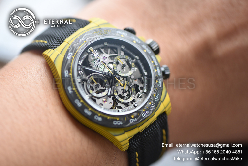 ROLEX - SUPER CLONE Daytona Diw 40mm Yellow Carbon/NY Skeleton Dial GETF DD4801