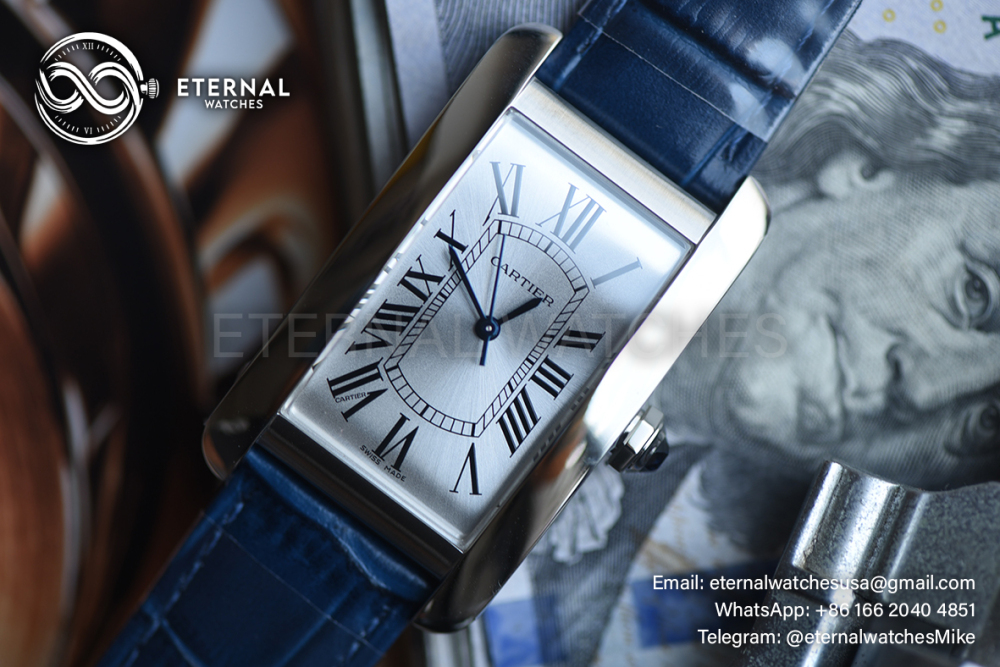 CARTIER - Tank Americaine Ladies WSTA0016 SS/LE White/Rmn Blue Swiss Quartz
