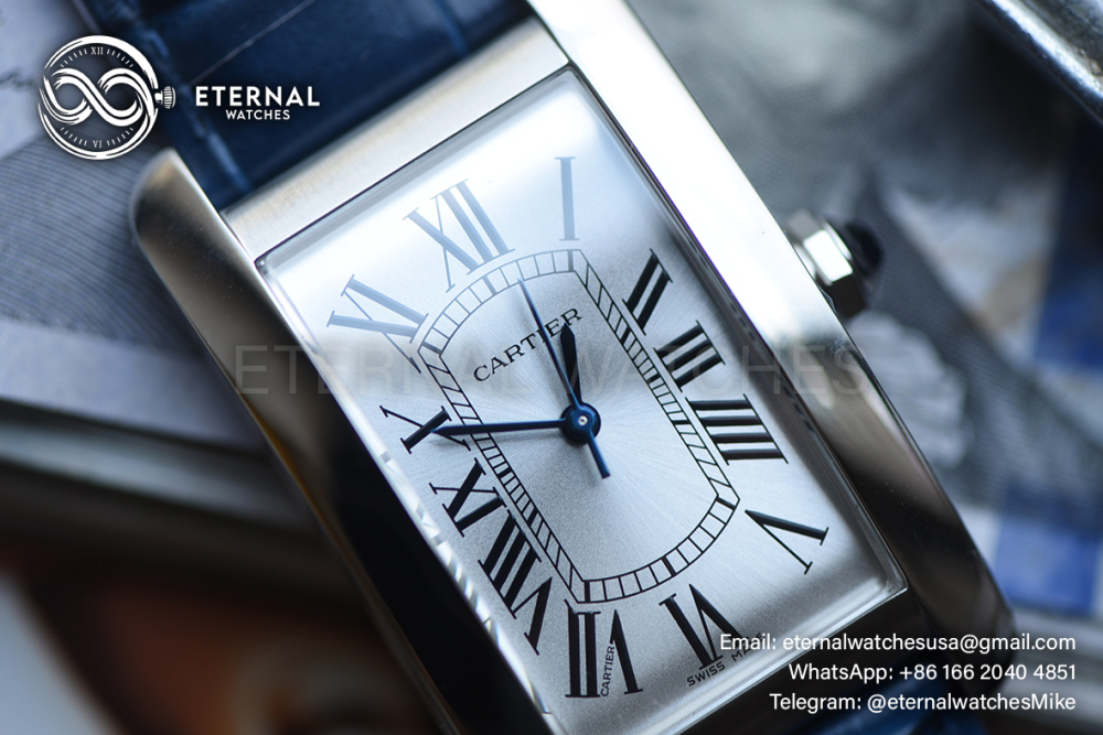 CARTIER - Tank Americaine Ladies WSTA0016 SS/LE White/Rmn Blue Swiss Quartz