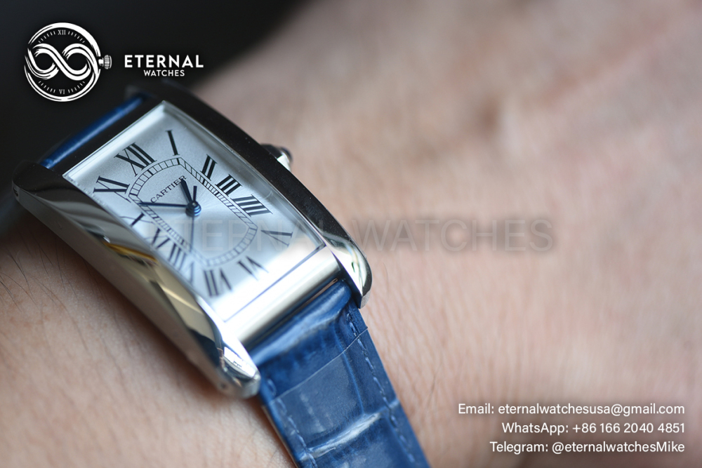 CARTIER - Tank Americaine Ladies WSTA0016 SS/LE White/Rmn Blue Swiss Quartz