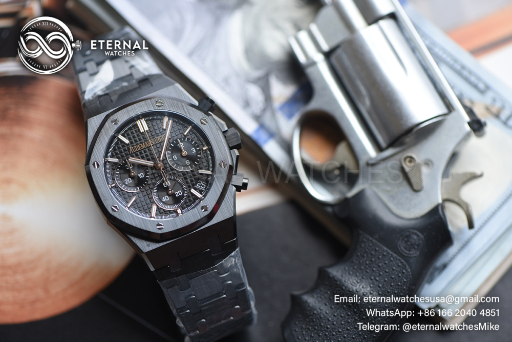 AUDEMARS PIGUET - SUPER CLONE Royal Oak Chronograph 26240CE 41mm Cer/Cer Black Dial ZF 4401 (Free Sprung)