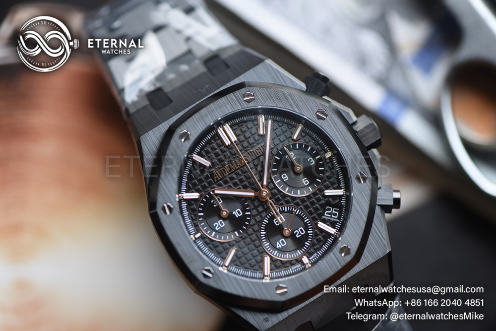 AUDEMARS PIGUET - SUPER CLONE Royal Oak Chronograph 26240CE 41mm Cer/Cer Black Dial ZF 4401 (Free Sprung)
