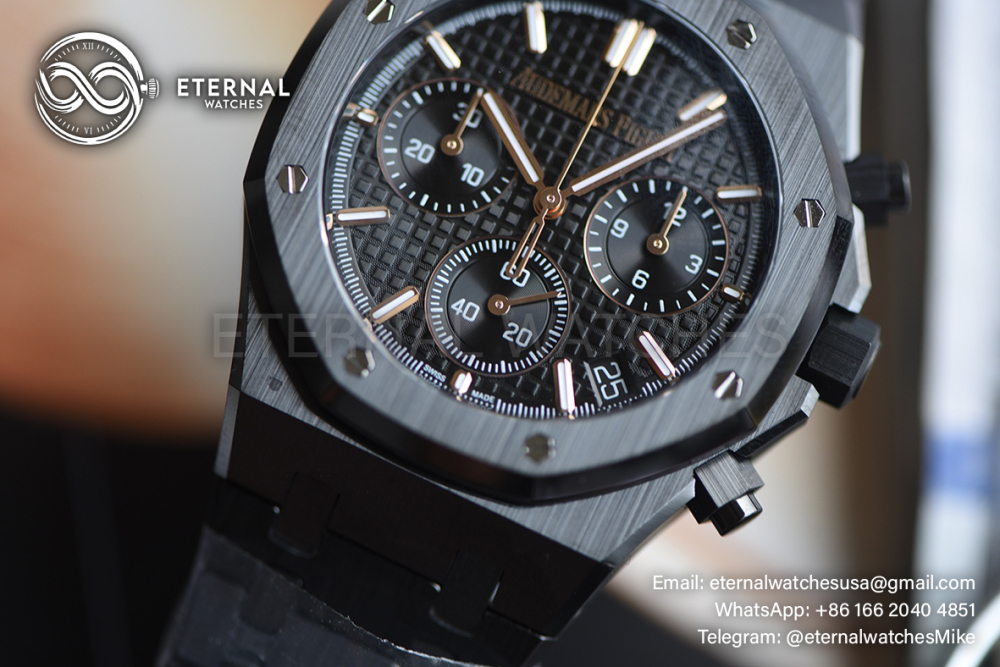AUDEMARS PIGUET - SUPER CLONE Royal Oak Chronograph 26240CE 41mm Cer/Cer Black Dial ZF 4401 (Free Sprung)