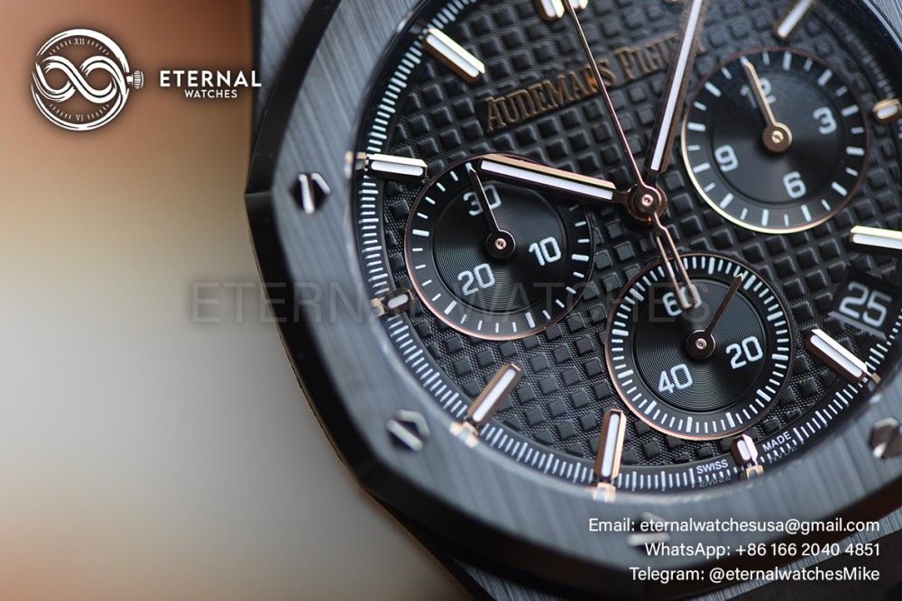 AUDEMARS PIGUET - SUPER CLONE Royal Oak Chronograph 26240CE 41mm Cer/Cer Black Dial ZF 4401 (Free Sprung)