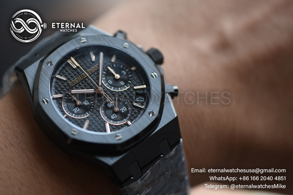 AUDEMARS PIGUET - SUPER CLONE Royal Oak Chronograph 26240CE 41mm Cer/Cer Black Dial ZF 4401 (Free Sprung)