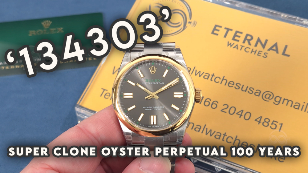 ROLEX - SUPER CLONE Oyster Perpetual 100 Years 134303 41mm YG/SS Grey Sunburst VSF VS3230