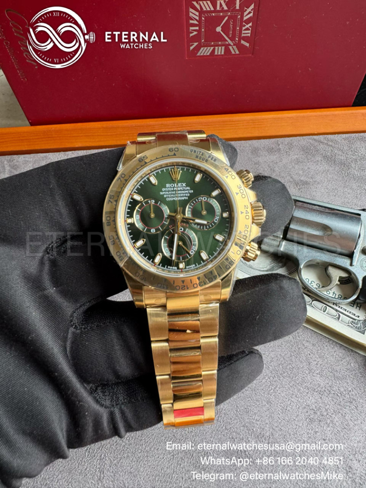 ROLEX - SUPER CLONE Daytona 116508 40mm YG Green Dial V3 4130 (Weight Adjusted)