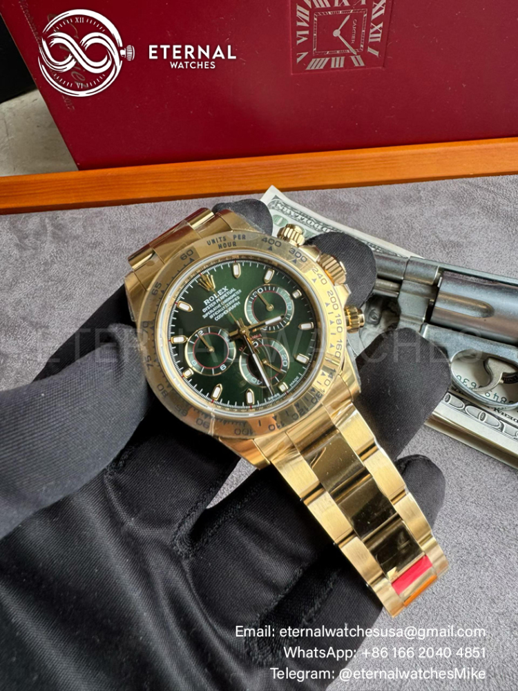 ROLEX - SUPER CLONE Daytona 116508 40mm YG Green Dial V3 4130 (Weight Adjusted)
