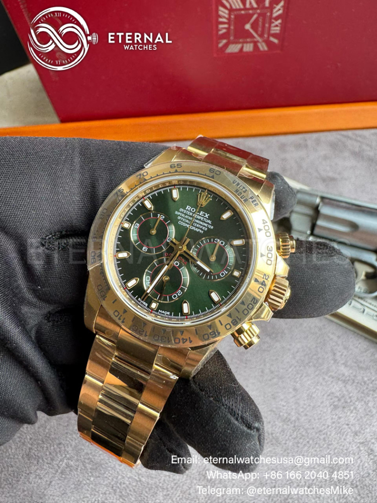 ROLEX - SUPER CLONE Daytona 116508 40mm YG Green Dial V3 4130 (Weight Adjusted)