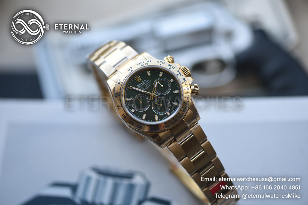 ROLEX - SUPER CLONE Daytona 126508 40mm YG/YG Green/Green/Stk VSF V3 DD4131 (Weight Adjusted)