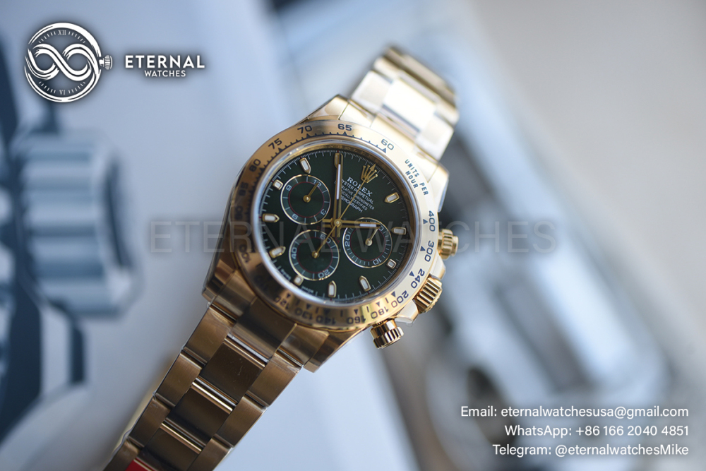 ROLEX - SUPER CLONE Daytona 126508 40mm YG/YG Green/Green/Stk VSF V3 DD4131 (Weight Adjusted)