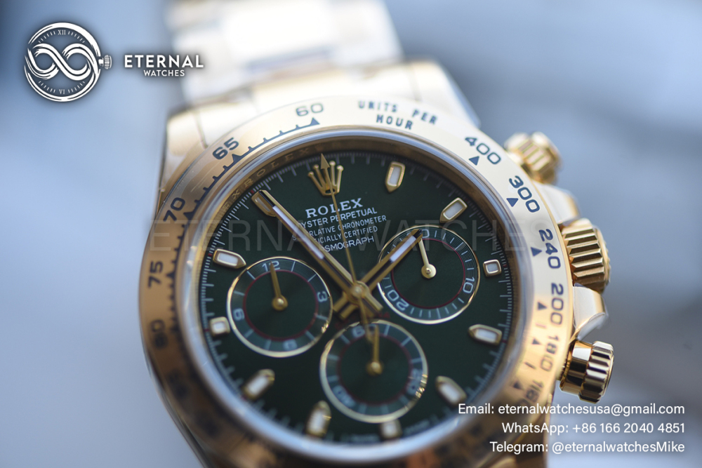 ROLEX - SUPER CLONE Daytona 126508 40mm YG/YG Green/Green/Stk VSF V3 DD4131 (Weight Adjusted)