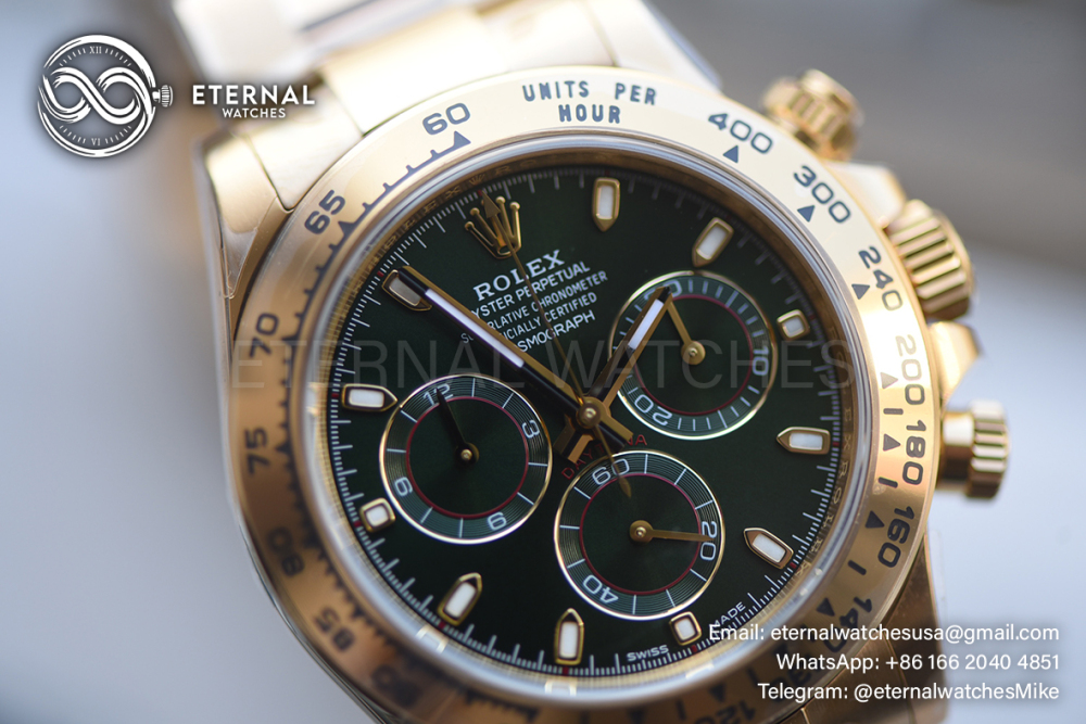ROLEX - SUPER CLONE Daytona 126508 40mm YG/YG Green/Green/Stk VSF V3 DD4131 (Weight Adjusted)