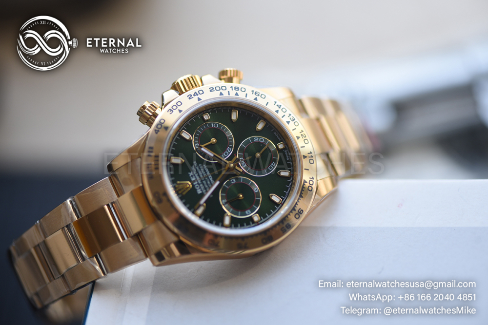 ROLEX - SUPER CLONE Daytona 126508 40mm YG/YG Green/Green/Stk VSF V3 DD4131 (Weight Adjusted)
