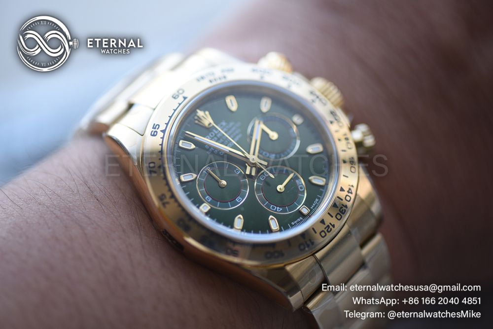 ROLEX - SUPER CLONE Daytona 126508 40mm YG/YG Green/Green/Stk VSF V3 DD4131 (Weight Adjusted)