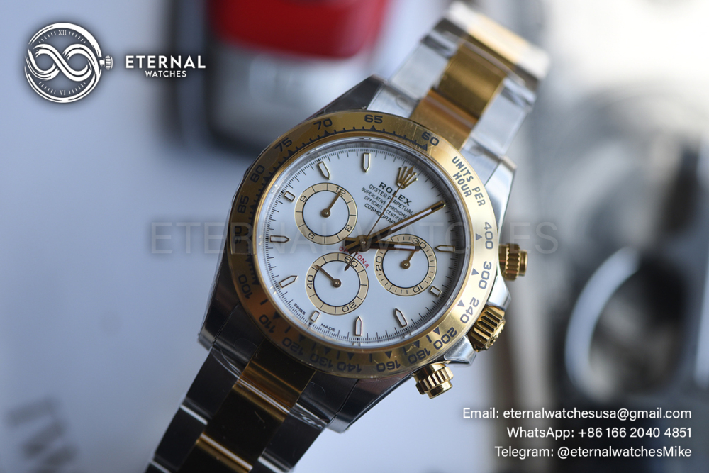 ROLEX - SUPER CLONE Daytona 126503 40mm YG/SS White/Stk VSF DD4131 (Weight Adjusted)
