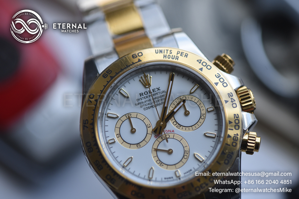 ROLEX - SUPER CLONE Daytona 126503 40mm YG/SS White/Stk VSF DD4131 (Weight Adjusted)