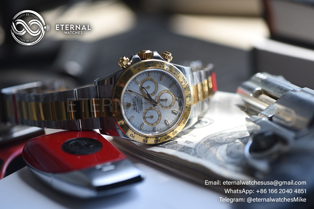 ROLEX - SUPER CLONE Daytona 126503 40mm YG/SS White/Stk VSF DD4131 (Weight Adjusted)