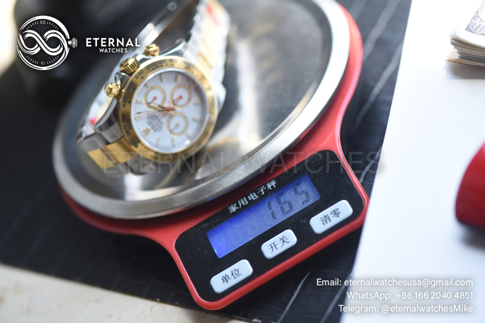 ROLEX - SUPER CLONE Daytona 126503 40mm YG/SS White/Stk VSF DD4131 (Weight Adjusted)