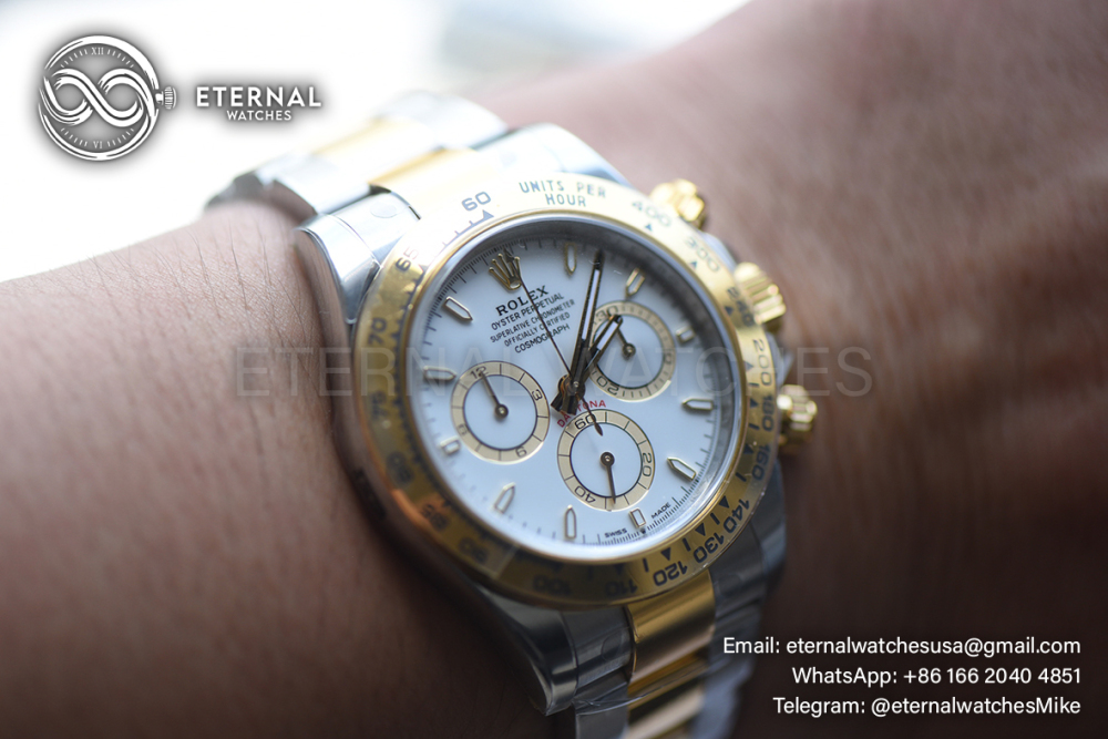 ROLEX - SUPER CLONE Daytona 126503 40mm YG/SS White/Stk VSF DD4131 (Weight Adjusted)