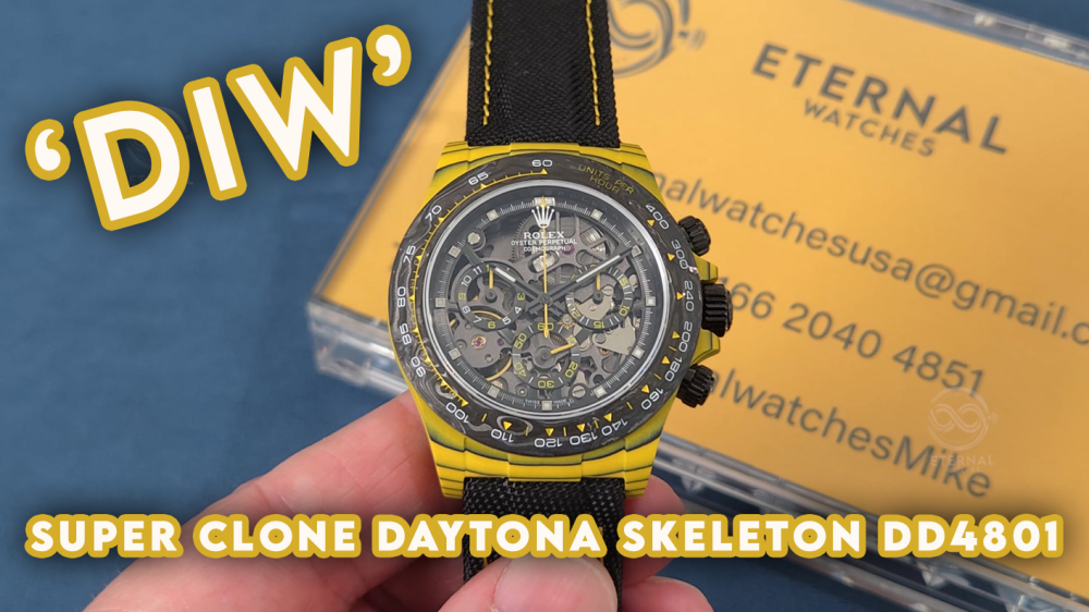 ROLEX - SUPER CLONE Daytona Diw 40mm Yellow Carbon/NY Skeleton Dial GETF DD4801