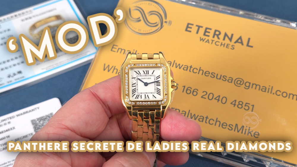 CARTIER - SUPER MOD Panthere Secrete De Ladies 27mm Dia YG/YG White Dial (Real Diamonds)