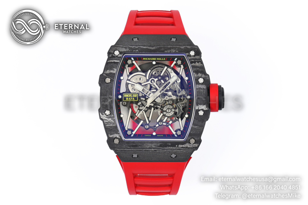 RICHARD MILLE - SUPER CLONE RM35-02 44.5mm Skeleton NTPT Dial on Red Strap RMAL1