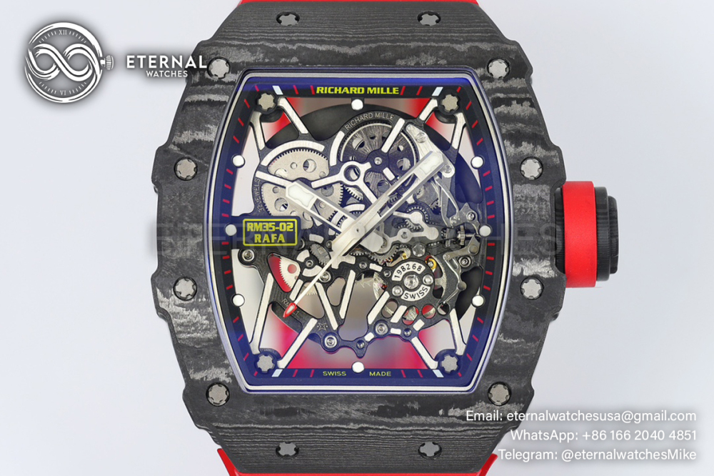 RICHARD MILLE - SUPER CLONE RM35-02 44.5mm Skeleton NTPT Dial on Red Strap RMAL1