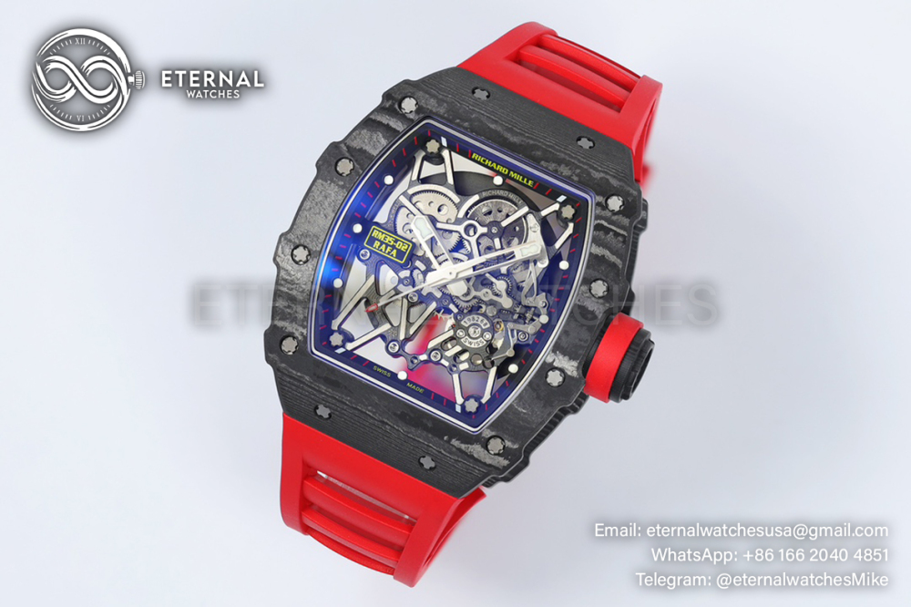 RICHARD MILLE - SUPER CLONE RM35-02 44.5mm Skeleton NTPT Dial on Red Strap RMAL1