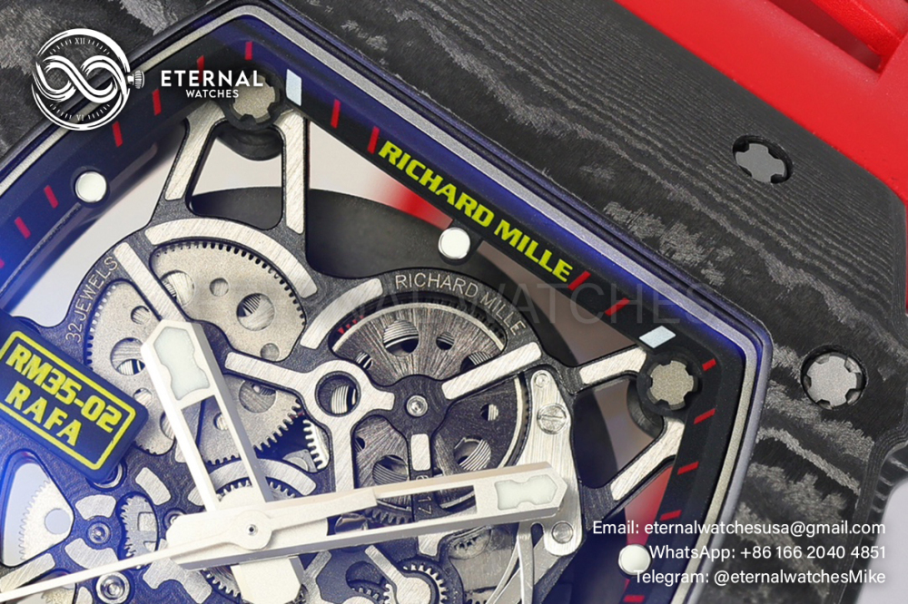 RICHARD MILLE - SUPER CLONE RM35-02 44.5mm Skeleton NTPT Dial on Red Strap RMAL1