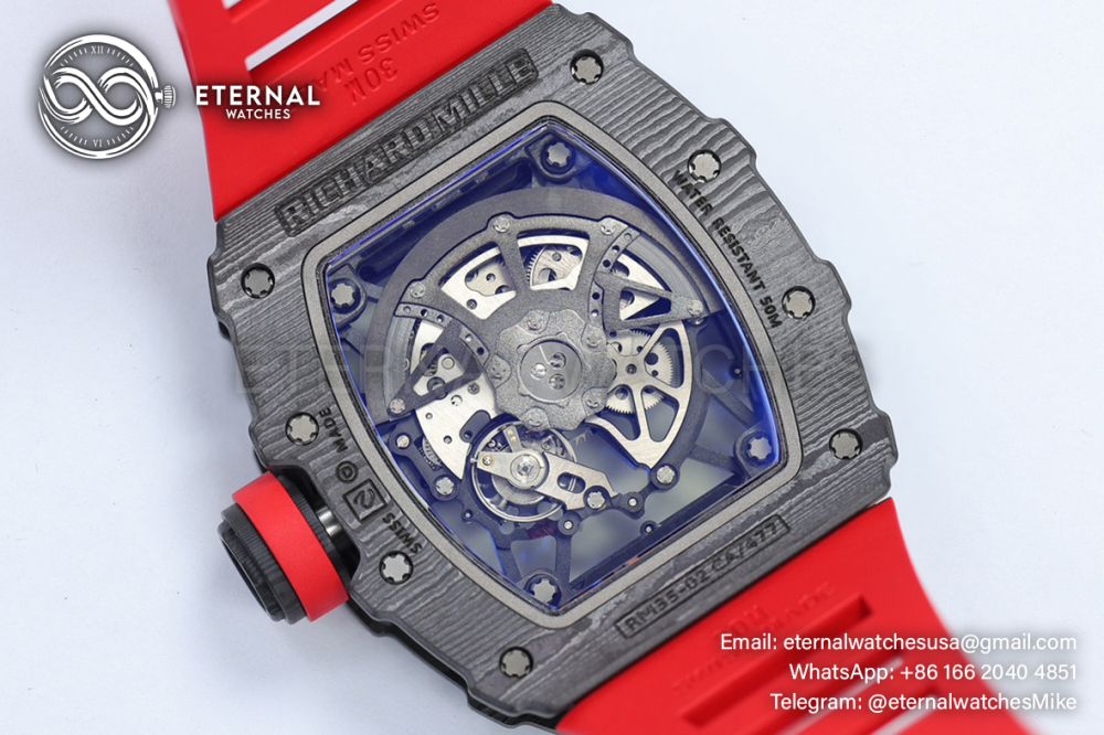 RICHARD MILLE - SUPER CLONE RM35-02 44.5mm Skeleton NTPT Dial on Red Strap RMAL1