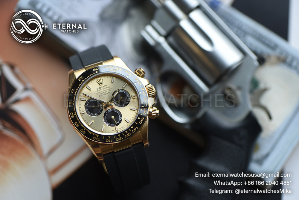 ROLEX - SUPER CLONE Daytona 126518 40mm YG/RU Gold/Stk VSF V2 DD4131 (Weight Adjusted)