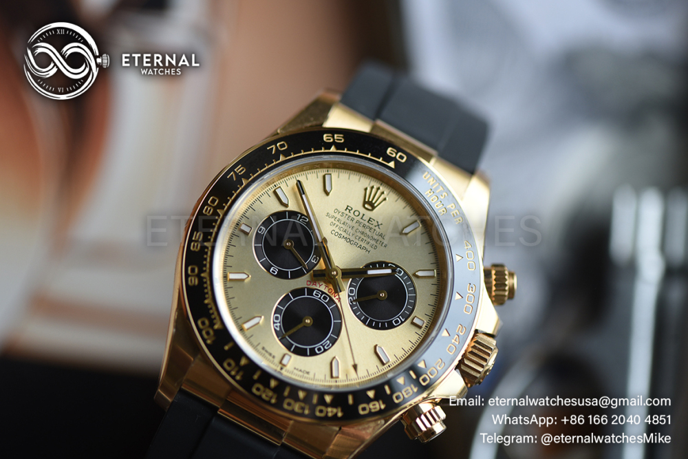 ROLEX - SUPER CLONE Daytona 126518 40mm YG/RU Gold/Stk VSF V2 DD4131 (Weight Adjusted)