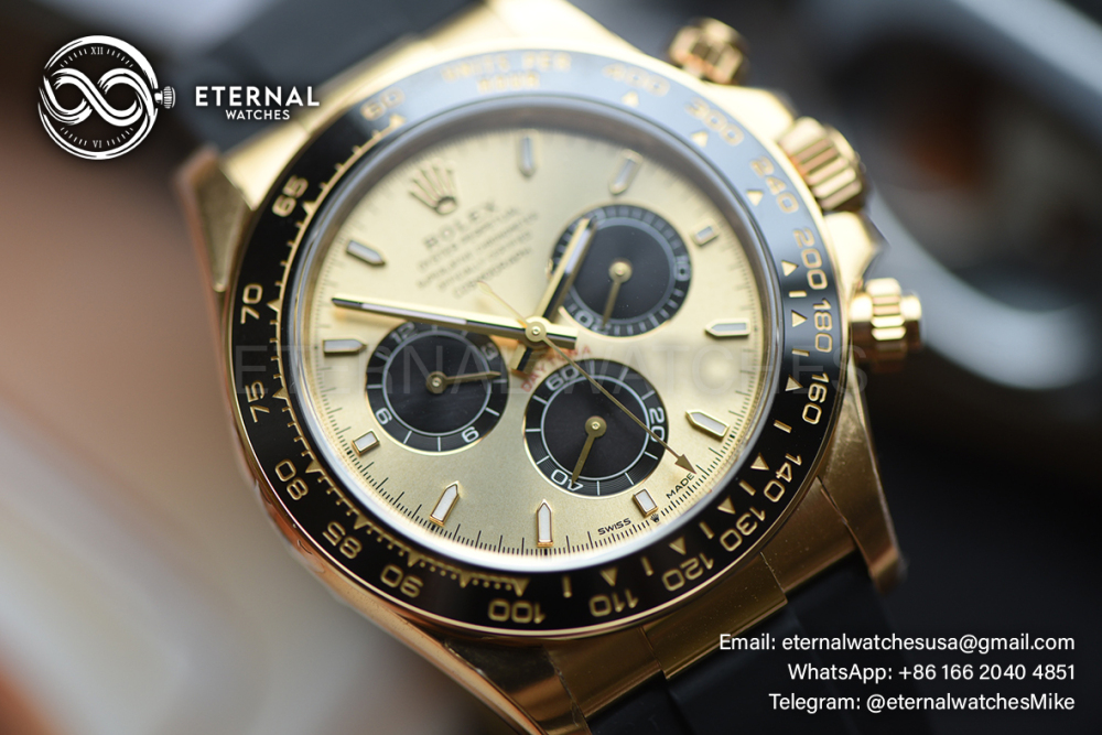 ROLEX - SUPER CLONE Daytona 126518 40mm YG/RU Gold/Stk VSF V2 DD4131 (Weight Adjusted)
