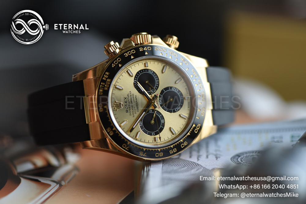 ROLEX - SUPER CLONE Daytona 126518 40mm YG/RU Gold/Stk VSF V2 DD4131 (Weight Adjusted)
